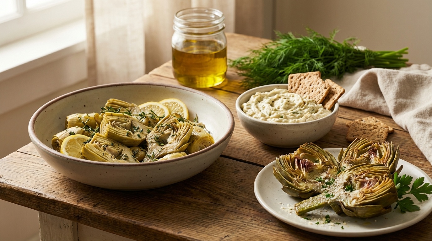 Artichoke Recipes for Gut Health - appetizing bowl with colorful ingredients with fresh vegetables for natural nutrition