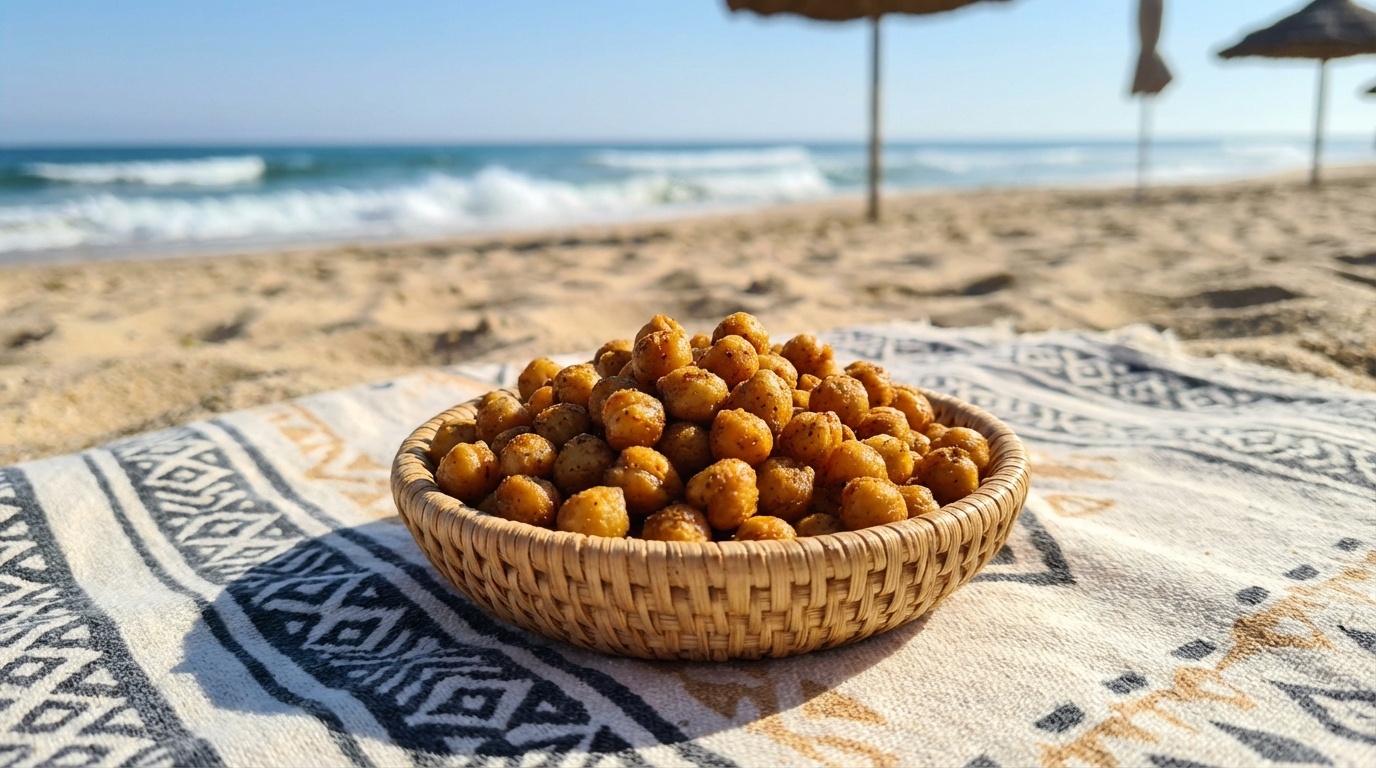 Bowl of golden roasted chickpeas with spices