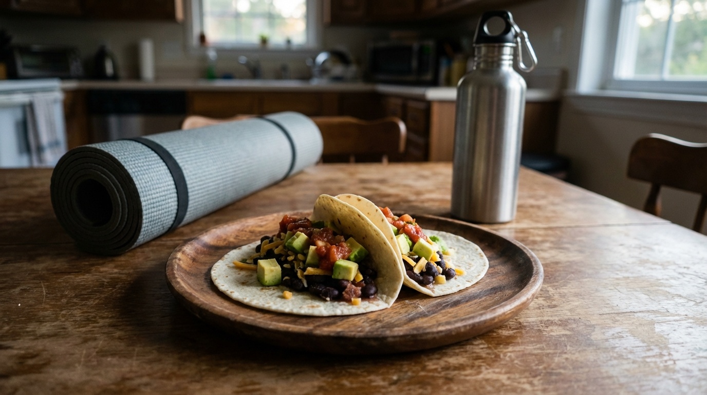 Black bean tacos on corn tortillas with toppings
