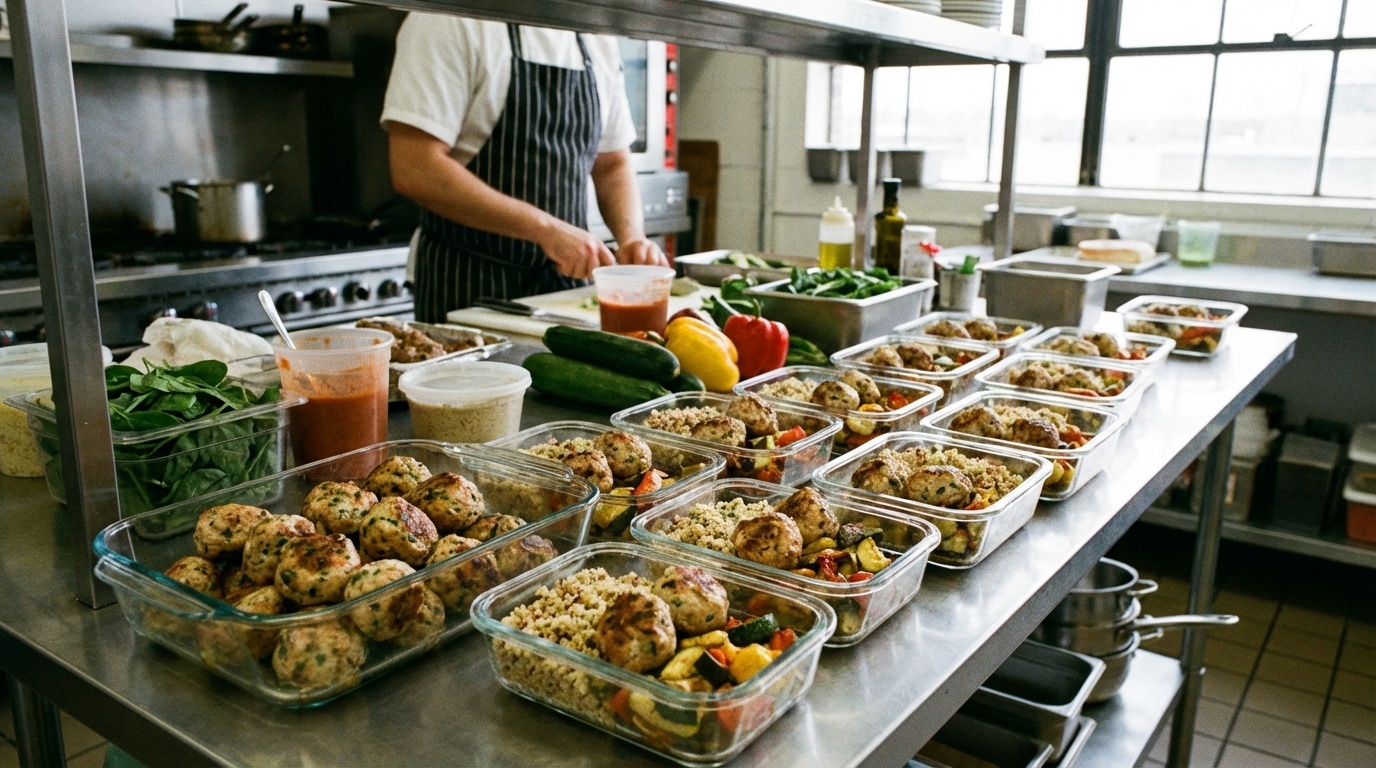 Turkey meatballs on a plate with herbs, ready for meal prep