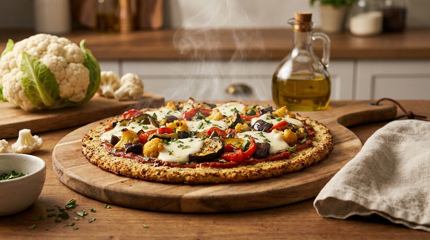 High Fiber Pizza Crust Cauliflower - appetizing food presentation for natural nutrition