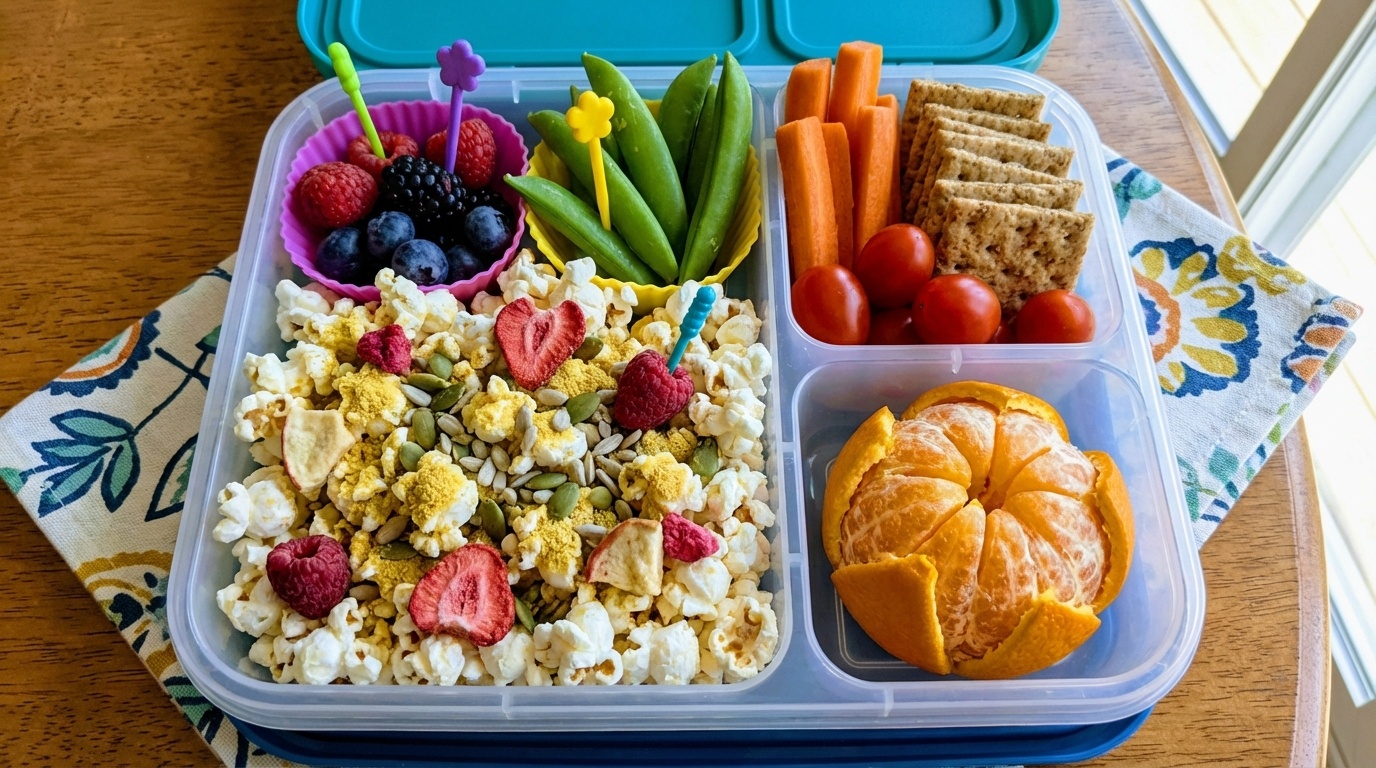 High Fiber Popcorn Toppings Healthy - appetizing bowl with colorful ingredients for healthy snacking