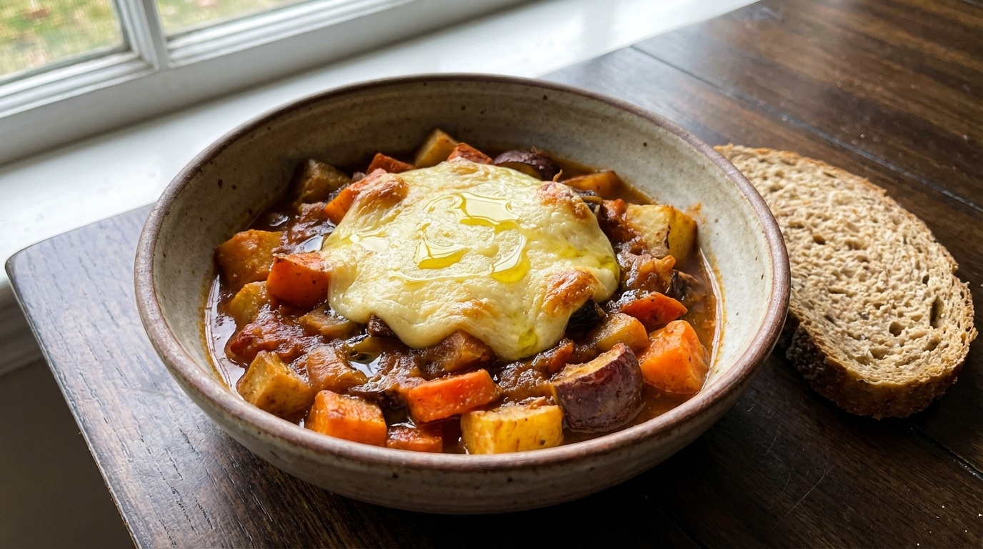 Vegetarian high fiber chickpea cauliflower curry in a bowl with cilantro